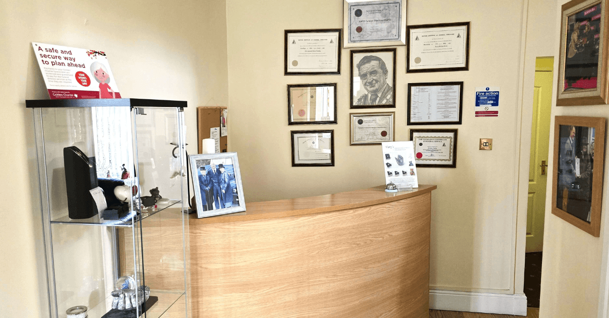 The reception area at Varty's Funeral Directors funeral parlour